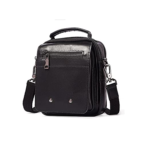 jonam Herrentasche Echtes Leder Herren Crossbody Tasche Kapazität Casual Business Messenger Bag Male Spliter Vintage Flap Umhängetasche(Color:Black) von jonam