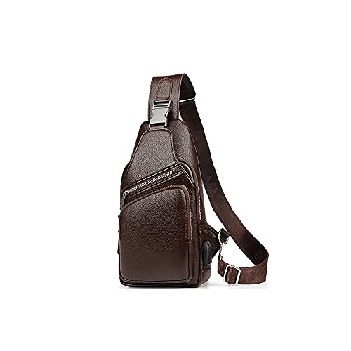 jonam Herrentasche Herren USB Brusttasche aufladen PU. Leder Umhängetasche Schultertasche für männliche beiläufige Reisetasche Männer(Color:Bruin) von jonam