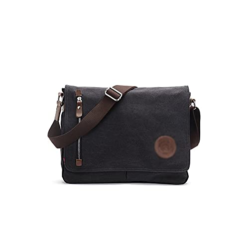 jonam Herrentasche Männer Leinwand Messenger Bag Male Vintage Crossbody Taschen Casual Satchels Reise Umhängetasche Solide Aktentasche Laptoptaschen(Color:Black) von jonam