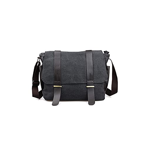 jonam Herrentasche Männer Leinwand Messenger Bag Schulter Leder Crossbody Freizeit Mann Satchels Taschen Casual Cross Body Mans Tasche(Color:Black) von jonam