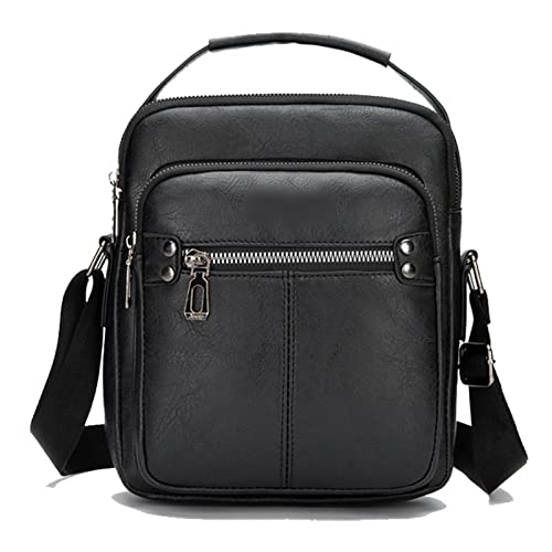 jonam Herrentasche Männliche Handtasche Messenger Bag Luxus Geschäftsmann Handtasche Umhängetasche Pu. Kleine Crossbody-Tasche aus Leder Männer stilvolle Freizeit(Color:Black) von jonam