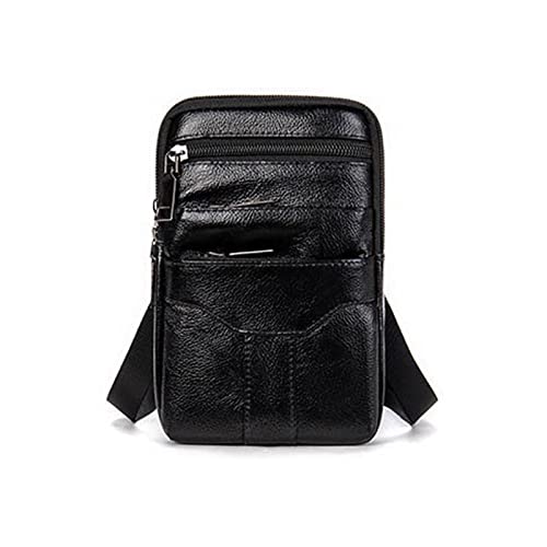 jonam Herrentasche Men Genuine Leather Shoulder Male fanny pack High Quality Messenger Bags Fashion Business Belt Bag Small Briefcase Waist(Color:Black) von jonam