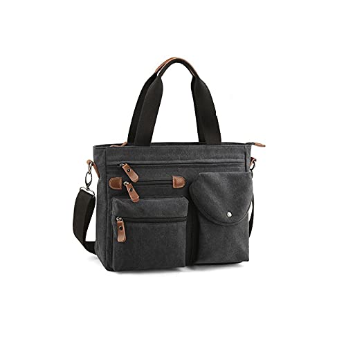 jonam Herrentasche Multifunktions-Männer Leinwand-Tasche Reisetasche Schulter Messenger Bags Große Kapazität Crossbody Männliche Casual Handtaschen Laptop Briefcas(Color:Black) von jonam