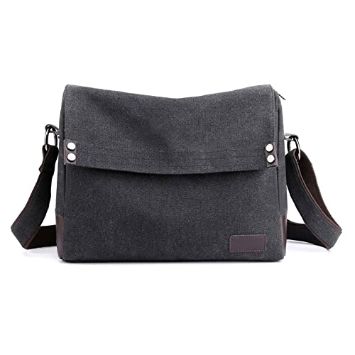 jonam Herrentasche Segeltuch Umhängetasche for Männer Design Retro Trend Feste Farbe Messenger Bag Vielseitige Reise Satchels Große Kapazität Schwarz(Color:Black) von jonam