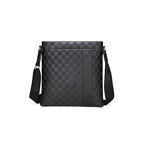 jonam Herrentasche Umhängetasche Luxus Herren Aktentasche Business Plaid Bag für männliche Leder Handtasche Crossbody Bag(Color:Black) von jonam