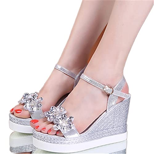 jonam High Heels Ankle Strap Buckle Sandals Summer Women Round Toe High Heels Ladies Wedges Shoes Gold(Size:39 EU) von jonam