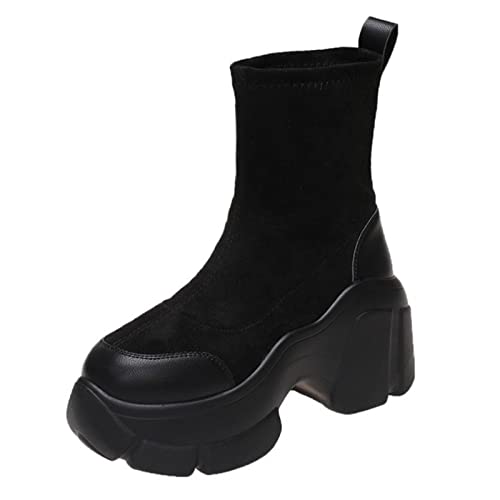 jonam High Heels Boots Women Shoes Woman Boots Round Toe Ankle Boots Winter Elastic Black Boots Comfortable Botas(Size:39 EU) von jonam