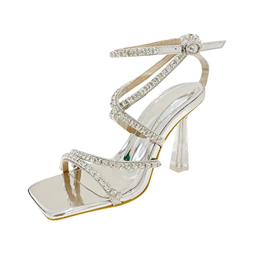 jonam High Heels Crystal Rhinestones Women Sandals Summer Elegant Clear High Heels Gladiator Party Prom Shoes Female(Size:38 EU) von jonam