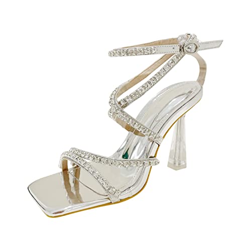jonam High Heels Crystal Rhinestones Women Sandals Summer Elegant Clear High Heels Gladiator Party Prom Shoes Female(Size:39 EU) von jonam