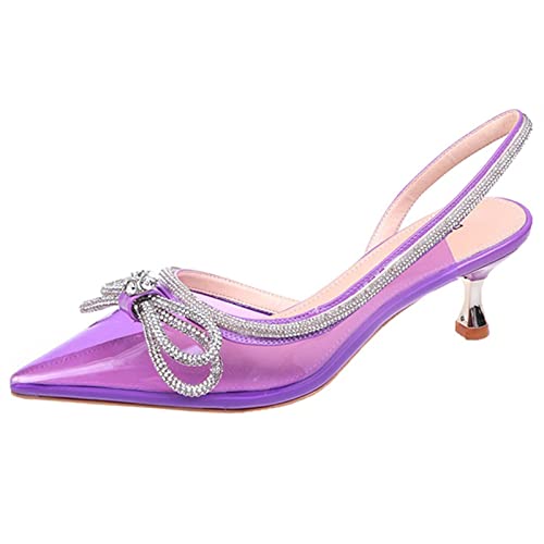 jonam High Heels Crystal bow slingback heels for women summer high heels sheer sandals ladies pointed toe party shoes(Color:Purple,Size:37 EU) von jonam