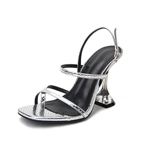 jonam High Heels Design Grain Transparent Perspex Crystal High Heels Sandals Women Peep Toe Ankle Buckle Strap Shoe(Size:36 EU) von jonam