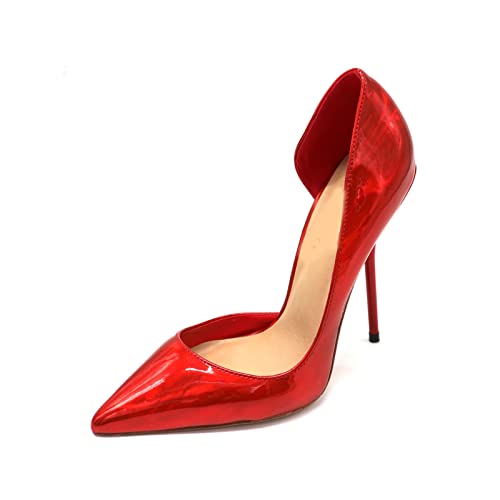 jonam High Heels Electro Optic Red Patent Pointed Toe Open Inside Night Club Party Evening Women and Men Strange High Heel Shoe(Size:43 EU) von jonam