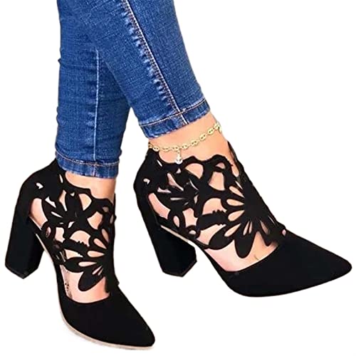 jonam High Heels Female Pumps Black Sandals Elegant Heel Thick High Heels Women Zip Summer Plus Size(Size:38 EU) von jonam