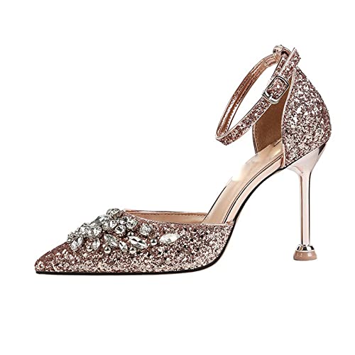 jonam High Heels Glitter High Heels Ladies Sandals Rhinestone Bling Ladies High Heels Wedding Bridal High Heel Sandals Luxury Ladies Dress Shoes(Color:Silver,Size:39 EU) von jonam