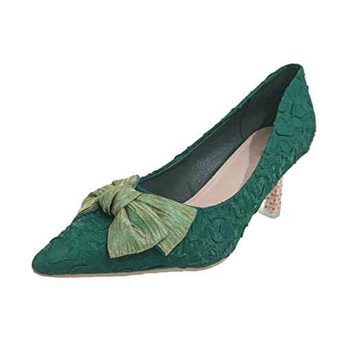 jonam High Heels Green Silk Bowtie High Heels Pumps for Women ToeStiletto Heels Wedding Party Shoes Woman Spring Bombas(Size:40 EU) von jonam