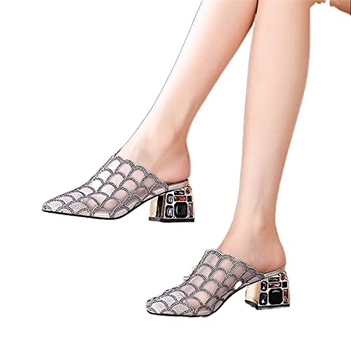 jonam High Heels Half Slippers Women Thick Heel Summer Outwear High Heel Mesh Sandals Women Soft Bottom Mules(Size:36 EU) von jonam