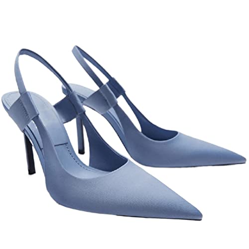 jonam High Heels Heels Women Pumps Brand Summer Sandals Blue High Heels Stiletto Ladies Pointed Toe Slingbacks Women Shoes(Color:Blue,Size:37 EU) von jonam
