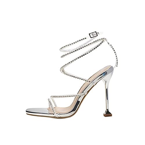 jonam High Heels High Heels Transparent Crystal Women Sandals Summer Sexy Pumps Wedding Shoes(Color:Silver,Size:39 EU) von jonam