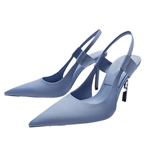 jonam High Heels High Heels Women Autumn Stiletto Pumps Casual Pointed Toe Slingback Shoes Woman Heeld Sandals Party Pumps(Color:Blue,Size:37 EU) von jonam