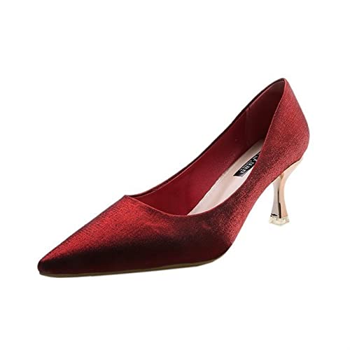 jonam High Heels High-Heeled Women Fine Heel Satin Red Bridal Shoes Red with Skirt Dress Banquet Womens High Heels Ladies Sandals(Size:36 EU) von jonam