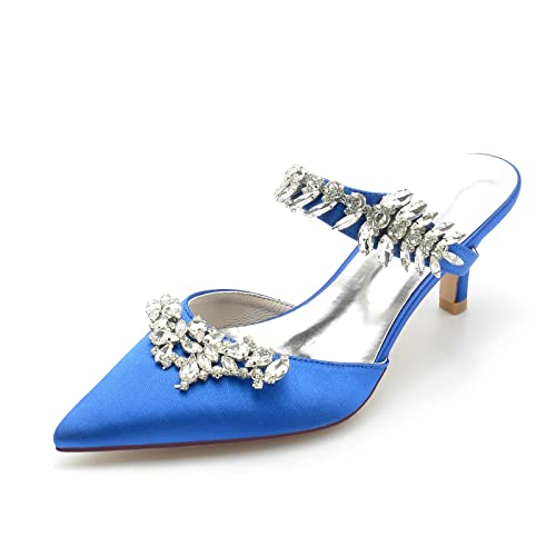 jonam High Heels Kitten Heels and Narrow-Pointed Evening Gowns for Women, Any Party, Event, Crystal Heels, Brooches(Color:Blue,Size:36 EU) von jonam