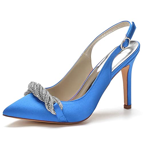 jonam High Heels Ladies Pointed Toe Dress High Heel Slingback Evening Dress Crystal Trim Bridal Wedding Party Prom Heels(Color:Blue,Size:36 EU) von jonam