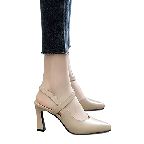 jonam High Heels Leather Women Summer Style Thick Heels with Baotou High-Heeled Women's Shoes(Color:Beige,Size:36 EU) von jonam