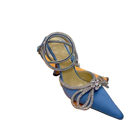jonam High Heels Luxurious Crystal Butterfly-Knot Pumps High Heels Pointed Toe Satin High Heels Women Party Shoes Wedding Shoes(Color:Blue,Size:36 EU) von jonam