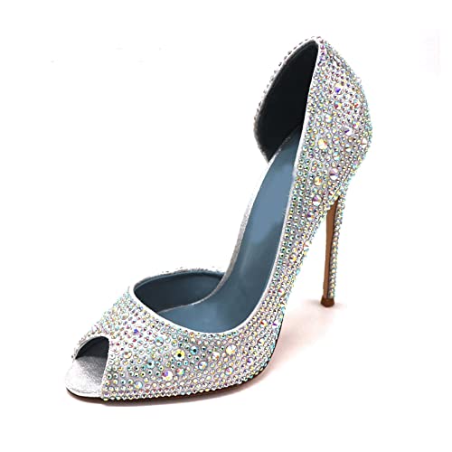 jonam High Heels Luxurious Silver Crytsal Peep Toe Inside Open Women Lady Spring Heel Bride Wedding Shoes(Size:39 EU) von jonam