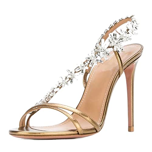 jonam High Heels Luxury jewelry crystal narrow strap sandals women stiletto open toe patent leather party shoes summer(Color:Gold,Size:36 EU) von jonam