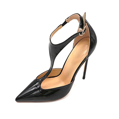 jonam High Heels Outlet Black Patent Pointed Toe Strap Women Lady Girl High Heel Shoes Sandal(Size:36 EU) von jonam