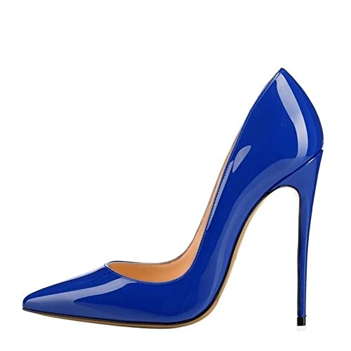 jonam High Heels Shiny High Heels for Women, Patent Leather Shoes with Pointed Toes, Classic, Office, Party(Color:Blue,Size:38 EU) von jonam