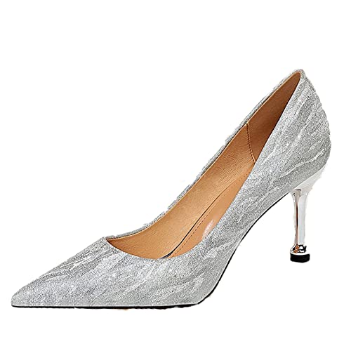 jonam High Heels Shoes Woman Pumps Silver Champagne High Heels Stiletto Wedding Shoes Sequins Women Heels Ladies Shoes Party Shoe(Size:40 EU) von jonam