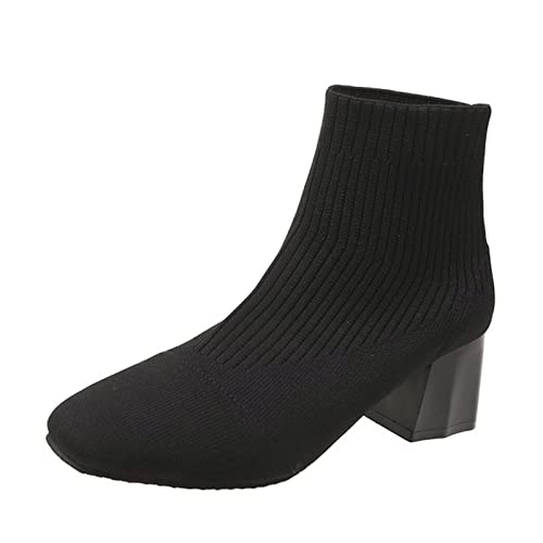 jonam High Heels Sock Boots For Women Shoes Square Heel Shoes Elastic Cottton Boots Lady Footwear(Size:39 EU) von jonam