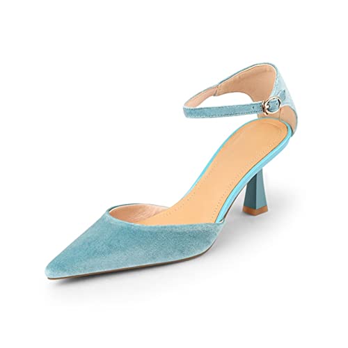 jonam High Heels Spring Gold Velvet Women Shoes Women Pumps Pointed Toe Heels Shoes Women Shallow Heels Women(Color:Blue,Size:36 EU) von jonam