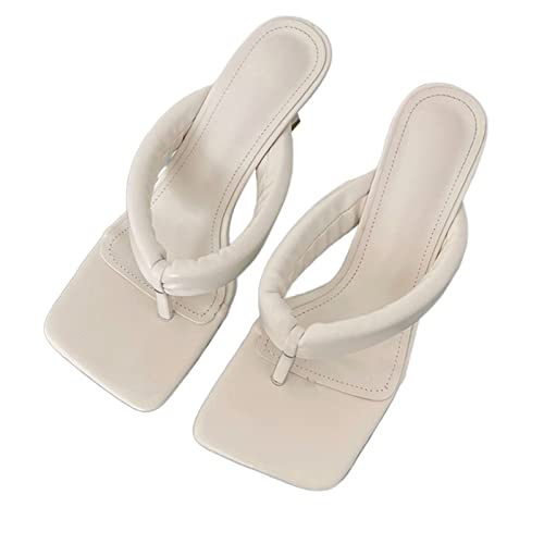 jonam High Heels Square Pinch Toe Women Slippers Summer Non-slip Beach Shoes Flip Flops Slides Mules Shoes(Color:White,Size:36 EU) von jonam