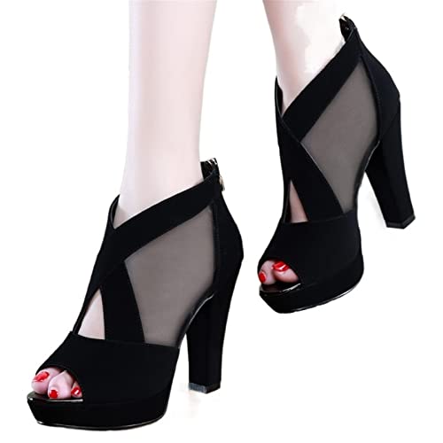jonam High Heels Summer Women High Heel Shoes Mesh Breathable Pomps Zip Pointed Toe Thick Heels Female Dress Shoes Elegant Footwear(Size:36 EU) von jonam