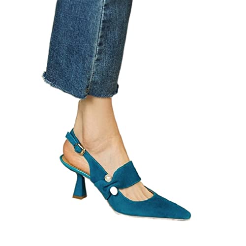 jonam High Heels Summer Women Women Covered Toe Thin Heel Sandals Solid Slingback Women Shoes For Women Pearl Sandal(Size:36 EU) von jonam