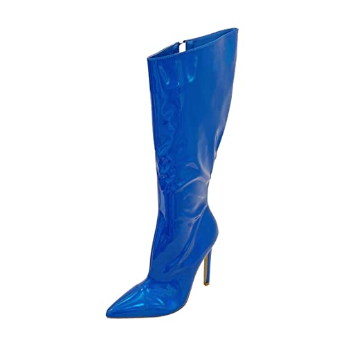 jonam High Heels Super High Heel Boots Thin Heels Mid-Calf Pointed Toe Zip Handmade Sexy Fashion Rose Blue Woman Boots Free Shipping(Color:Blue,Size:36 EU) von jonam