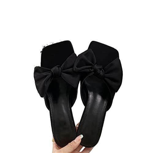 jonam High Heels Women Brand Slippers Summer Silk Butterfly-knot Beach Open Toe Low Heel Leisure Sandal Female Slides(Color:Black,Size:38 EU) von jonam