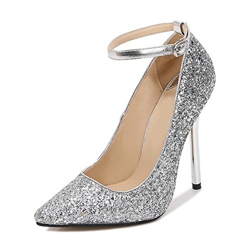 jonam High Heels Women Extreme High Heel Pumps Pointed Toe Thin Heel Stilettos Party Shoes(Color:Silver,Size:36 EU) von jonam