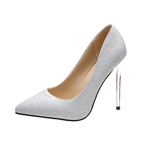 jonam High Heels Women High-Heeled Shoes Summer Pointed Shallow Mouth Cover Foot High-Heeled Single Shoes(Color:Silver,Size:36 EU) von jonam