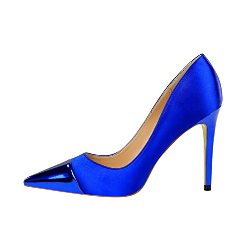 jonam High Heels Women High Heels Pumps Silk Satin Stiletto Cap Toe Heels Shoes(Color:Blue,Size:38 EU) von jonam