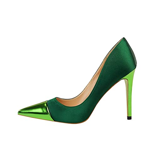 jonam High Heels Women High Heels Pumps Silk Satin Stiletto Cap Toe Heels Shoes(Color:Green,Size:36 EU) von jonam