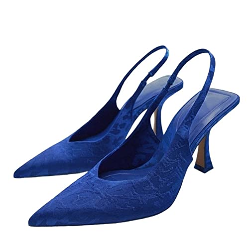 jonam High Heels Women High Heels Sandals Blue Leopard Print Pumps Slingback Mules Stiletto Pointed Toe Woman Shoes Summer(Size:38 EU) von jonam