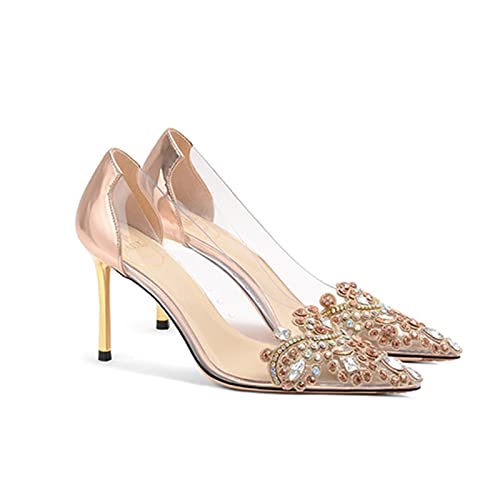 jonam High Heels Women Pumps Luxury Crystal Slingback Transparent High Heels Ladies Pumps Shoes Pointed Champagne Party Wedding Shoes(Size:37 EU) von jonam