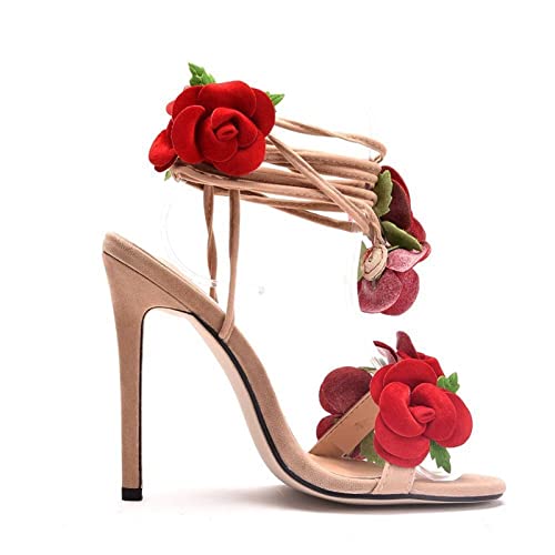 jonam High Heels Women Sandals Rose Flower Cross-tie High-heeled Open Toe Summer Heels Lady Dress Shoes(Size:40 EU) von jonam