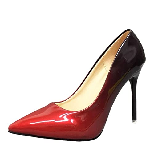 jonam High Heels Women Shoes Pointed Toe Pumps Patent Leather Dress High Heels Boat Shoes Wedding Shoes Red(Size:39 EU) von jonam