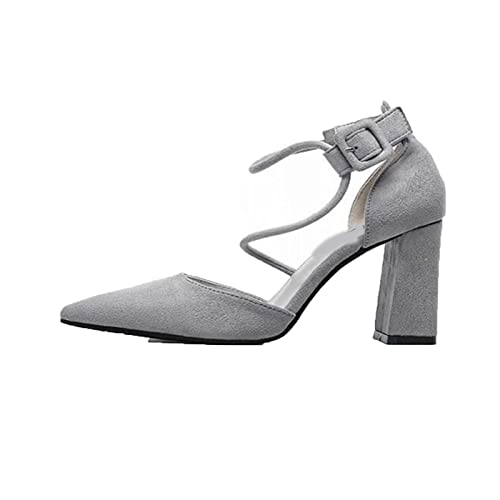 jonam High Heels Women Shoes Sandals Female Summer Thick with High-Heeled Pointed Stiletto Nightclub Buckle Strap(Color:Grijs,Size:36 EU) von jonam