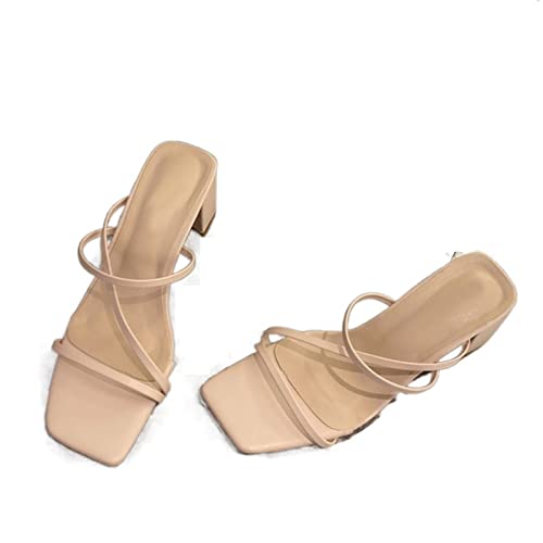 jonam High Heels Women Slipper Square High Heel Classics Strap Sandal Ladies Elegant Summer Bohemian Pumps Slides(Color:Beige,Size:41 EU) von jonam